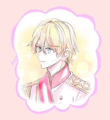 ファンタジーの王子様風の男性　笑顔　吹き出し