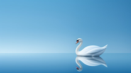 Obraz premium A white swan is swimming in a blue body of water