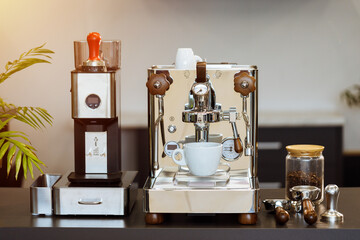 a coffee machine and coffee grinder