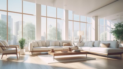 A modern living room with sleek furniture, 