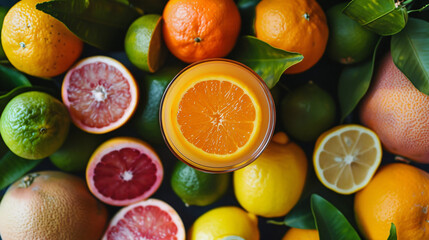 Glass of Orange Juice Surrounded by Citrus Fruits