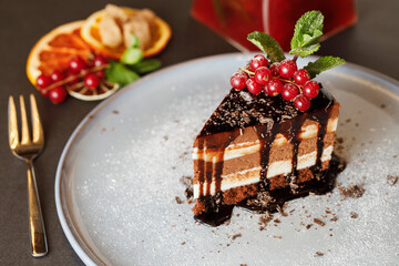 slice of cake with berries on top