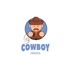 cute mascot logo cowboy with rope icon illustration. kingdom concept illustration premium cartoon,flat style cartoon