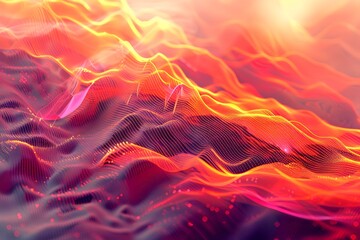 Obraz premium Pixelated Light Waves Cascading Through a Virtual Realm of Endless Possibilities