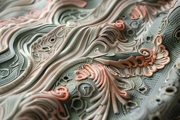 Intricate Patterns Unfold in a Tapestry of Minimalist Sage and Rose Hues