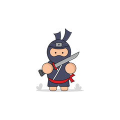 Obraz premium cute cartoon ninja with shield and sword icon illustration. kingdom concept illustration premium cartoon,flat style cartoon