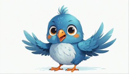 cute blue bird on plain white background from Generative AI