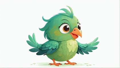 cute green bird on plain white background from Generative AI