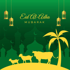 Flat islamic celebration of eid al-adha poster design decoration