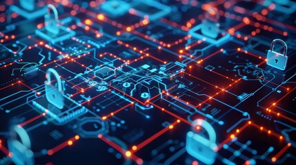 Obraz premium A Network of Devices Secure Protocols in a Digital Fortress