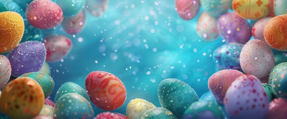 Let The Happiness Of Easter Radiate From This Greeting Card Template, Featuring A Double Border Frame Adorned With A Riot Of Colorful Easter Eggs, Background HD For Designer