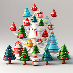 Cute Christmas tree on white background. Generative AI.