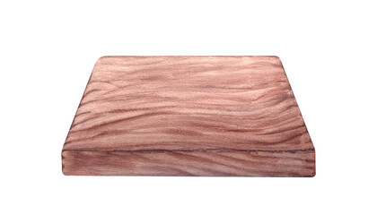Wood brown plank. Surface with horizontal shabby texture. Perspective view. Rectangular serving board. Template for food projects, interior design. Watercolor illustration