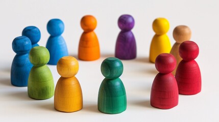 a group of colorful wooden figures