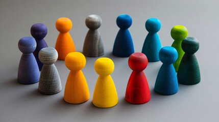 a group of colorful wooden figures