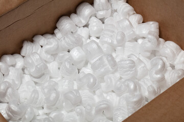 Polystyrene beads for palette packaging. Recycle packaging.