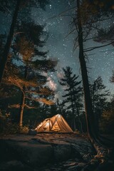 Outdoor Adventure: Camping Retreat. Concept Camping Retreat, Starry Night.