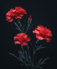 Red carnations on black background