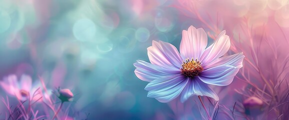 Lose Yourself In The Enchanting World Of A Digital Painting Portraying A Delicate Cosmos Flower Against A Cool-Toned Background, Background HD For Designer 