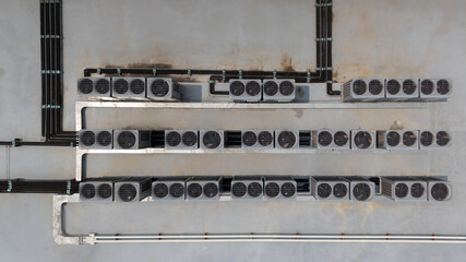 Outdoor row of Ventilators,chiller fan coil unit of Air conditioning.