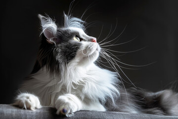 Restful Repose: Gray Long-Haired Cat Lounging