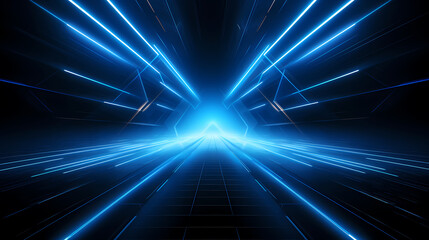 Abstract futuristic background with blue glowing rays and speed lines