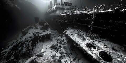 Echoes of Titanic tragedy in silent ocean depths impacting maritime history. Concept Maritime History, Titanic Tragedy, Ocean Depths, Impactful Echoes, Silent Remembrance
