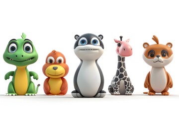 Obraz premium Charming Cartoon Animal Figurines on White Background