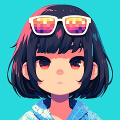 Cute Female Low-Detail Character Sporting Sunglasses Pixel Art Style