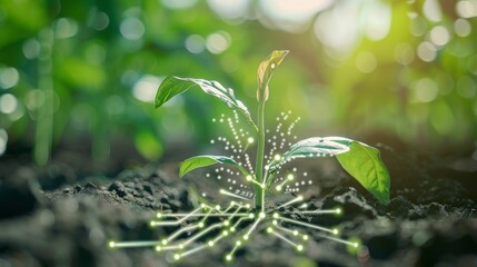 Obraz premium Digital Farming Revolution Enhanced Plant Monitoring Technology in Action