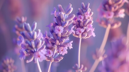 Photorealistic poster showcasing lavender in midair, vividly detailed against significant negative space to focus on the intricate details of its blooms
