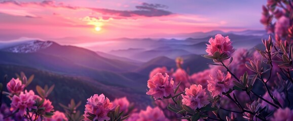 Magic Pink Rhododendron Flowers In The Mountains At Summer Sunrise Evoke A Sense Of Wonder And Awe, Background HD For Designer 