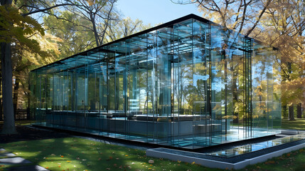 Glass house surrounded by a transparent structure
