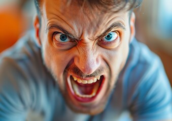 Angry Man Yelling with Intense Facial Expression Close-up Shot