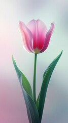 Elegant design poster with a tulip levitating, surrounded by negative space that enhances the flowers symbolism of perfect love