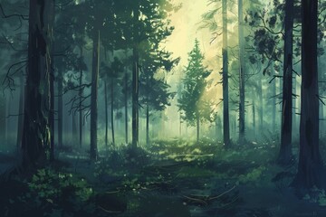 Obraz premium Sunlit Forest Path with Lush Greenery 