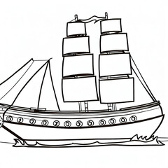 kids coloring book, ship, cartoon, thick lines, black and white, white background, generated by Ai