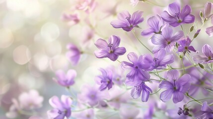 Dynamic graphic poster with violet flowers floating against a soft, neutral backdrop, creating a serene contrast that showcases their springtime beauty