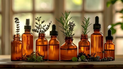 Homeopathy lab with plant extracts for health care on light background. Concept Health & Wellness, Homeopathy, Plant Extracts, Natural Remedies, Light Background