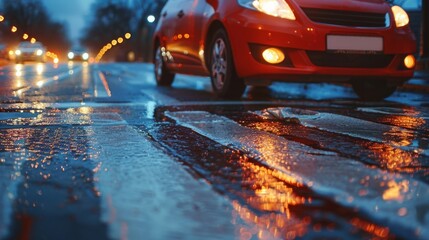 雨の日の都会の道路