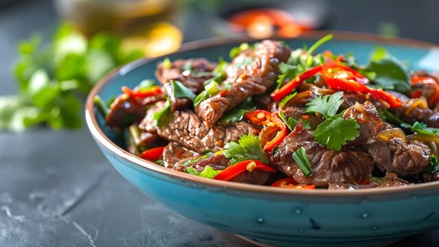 Vietnamese dish Bo Luc Lac known as Shaking Beef a popular cuisine. Concept Vietnamese Cuisine, Bo Luc Lac, Shaking Beef, Popular Dish, Food Culture