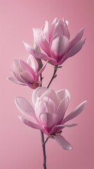 Obraz premium Creative visualization poster with magnolia flowers defying gravity, set against a clean, stark background for a dramatic visual impact