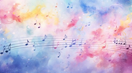 looping background of playful musical notes playfully bouncing and twisting in a vibrant watercolor style. 