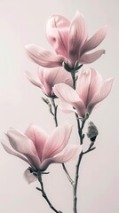 Creative visualization poster with magnolia flowers defying gravity, set against a clean, stark background for a dramatic visual impact