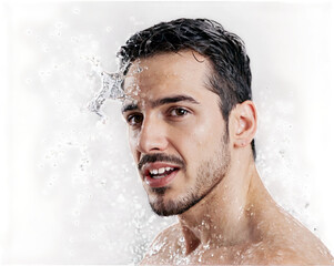Water splash on male face