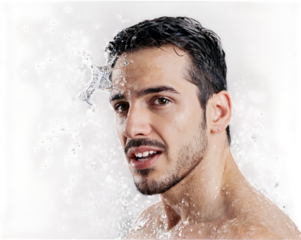 Water splash on male face