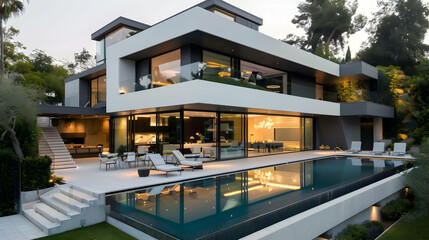 modern mansion with pool