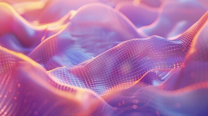 Fototapeta premium Ethereal Harmony: Soft, calming hues blend seamlessly with neon geomatic lines, enveloping tranquil 3D waves in an aura of serenity.
