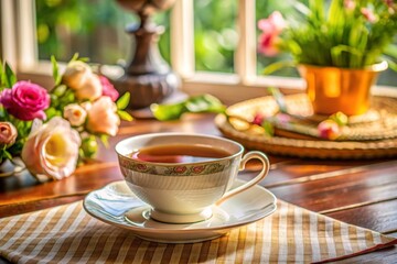 Fototapeta premium cup of tea in wooden interior