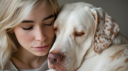 Close emotional connection between a young woman and her dog